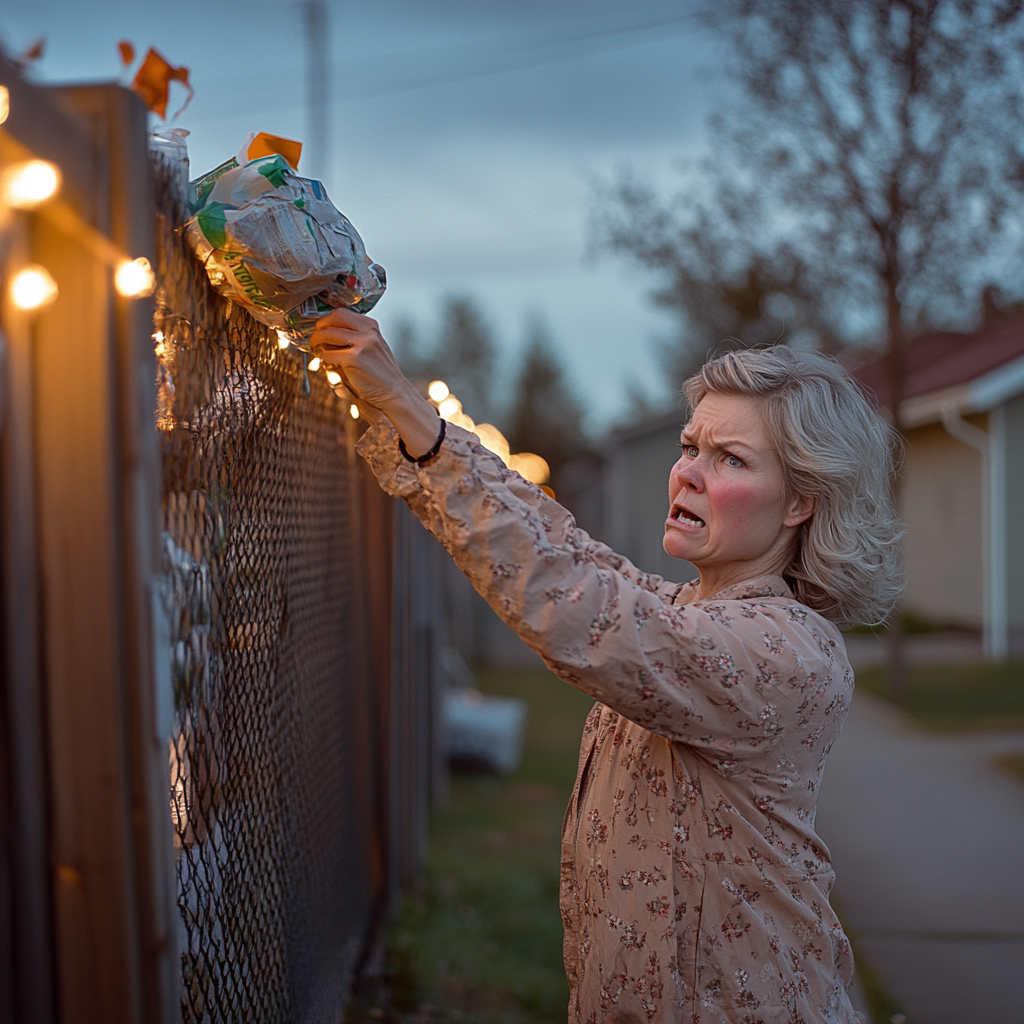 A woman trying to dispose of trash | Source: No source