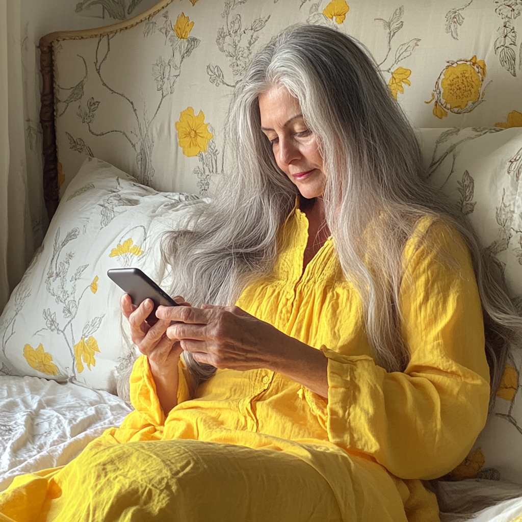 An older woman sitting on a bed | Source: no source