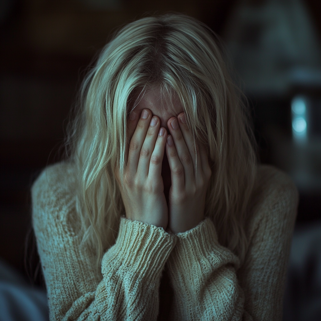 A crying girl covering her face with her hands | Source: no source