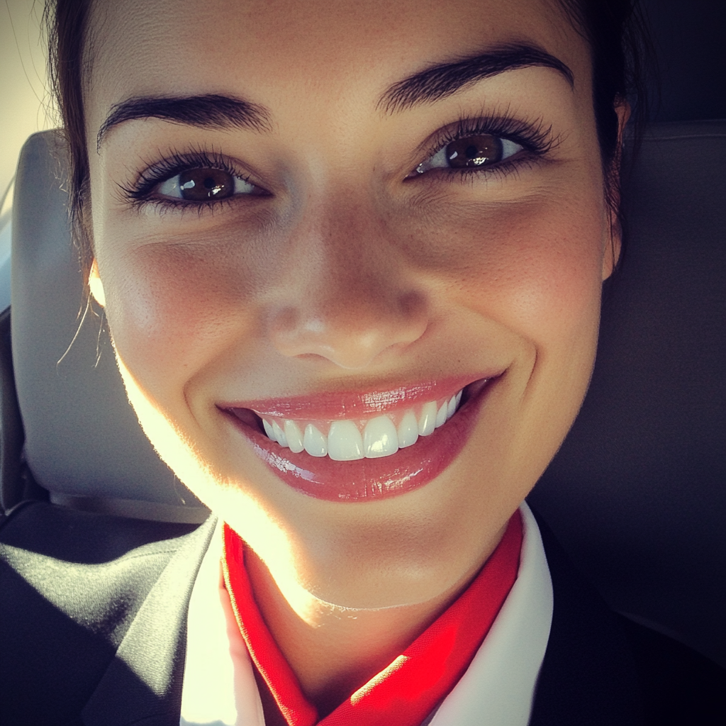 A smiling flight attendant | Source: No source