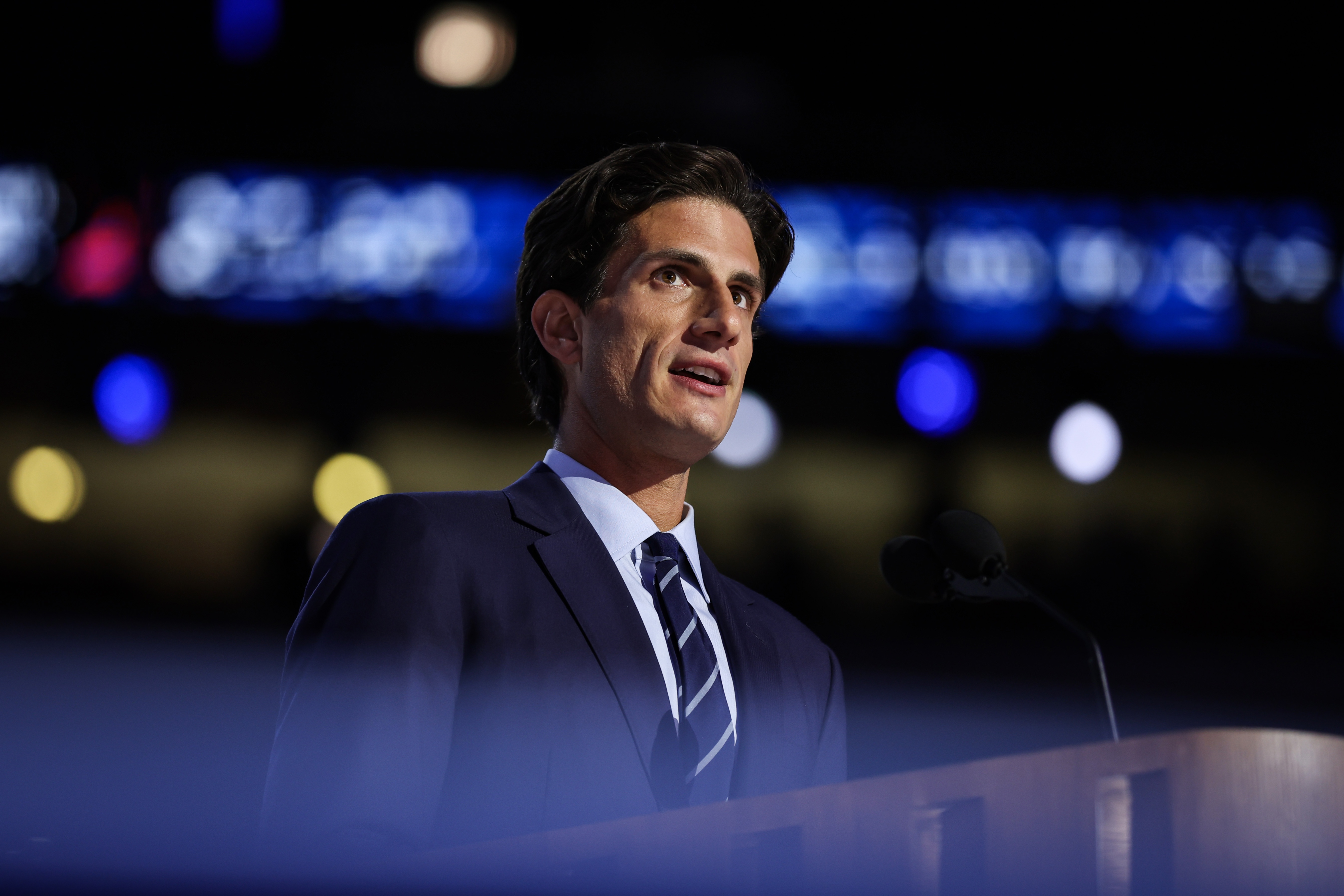 Jack Schlossberg on stage during the second day of the Democratic National Convention at the United Center on August 20, 2024, in Chicago, Illinois. | Source: Getty Images