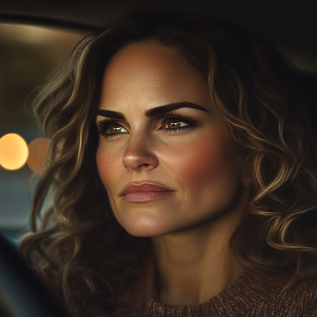A woman sitting in a car and lost in deep thought | Source: no source