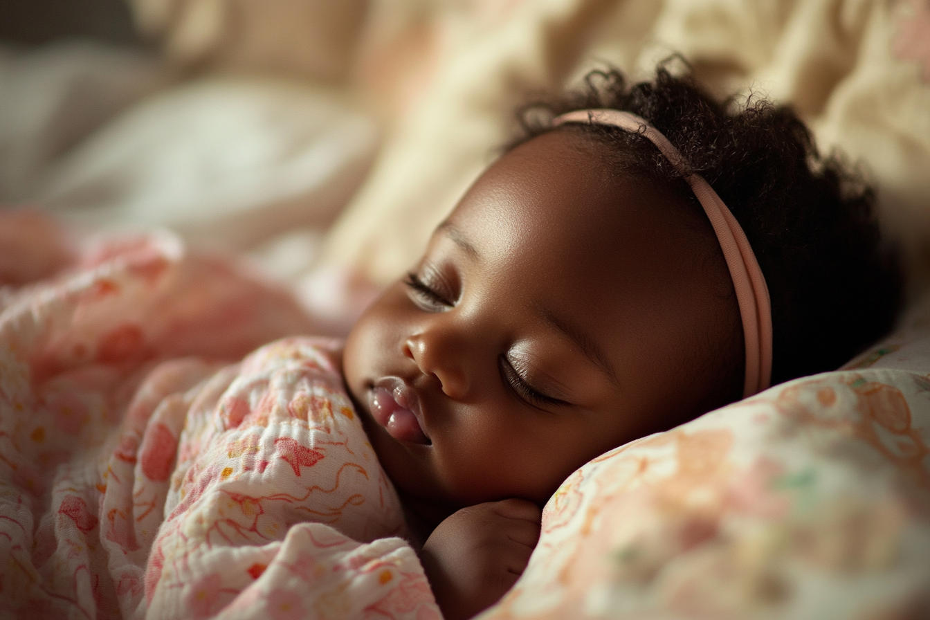 A sleeping baby nestled in soft sheets | Source: No source