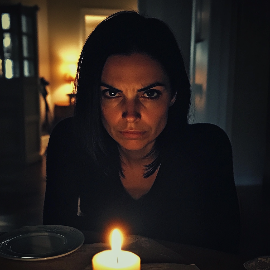 An angry woman sitting at a table | Source: No source