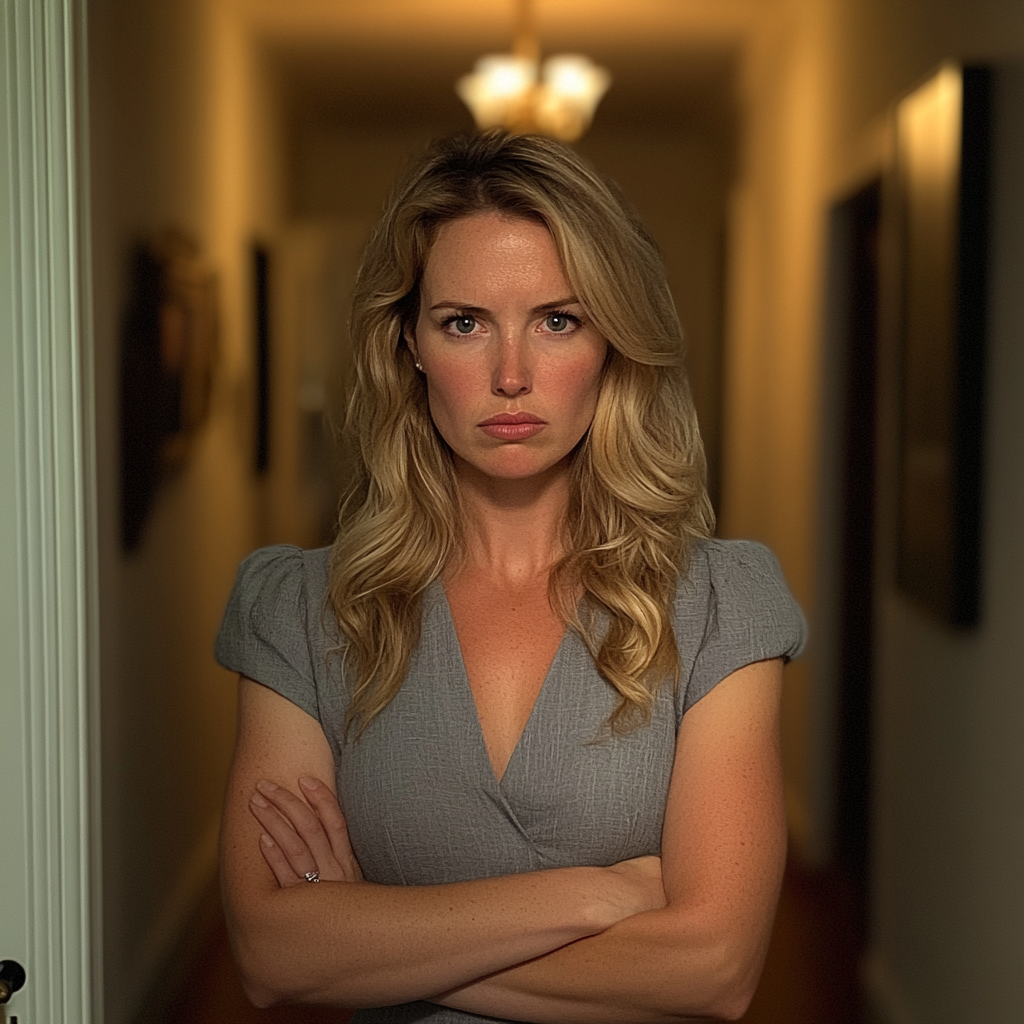 A woman standing in a hallway with folded arms | Source: no source
