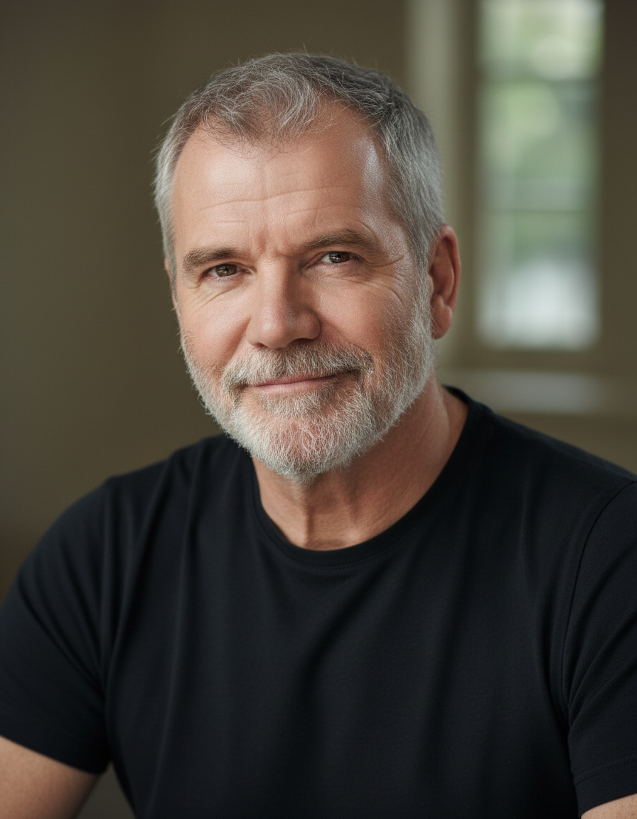 An AI-generated image reimagines the unaltered Cowell at 66, revealing a gentler face untouched by cosmetic tweaks — greying hair, softened lines, and a quietly dignified air that feels more grandfather than grandeur.