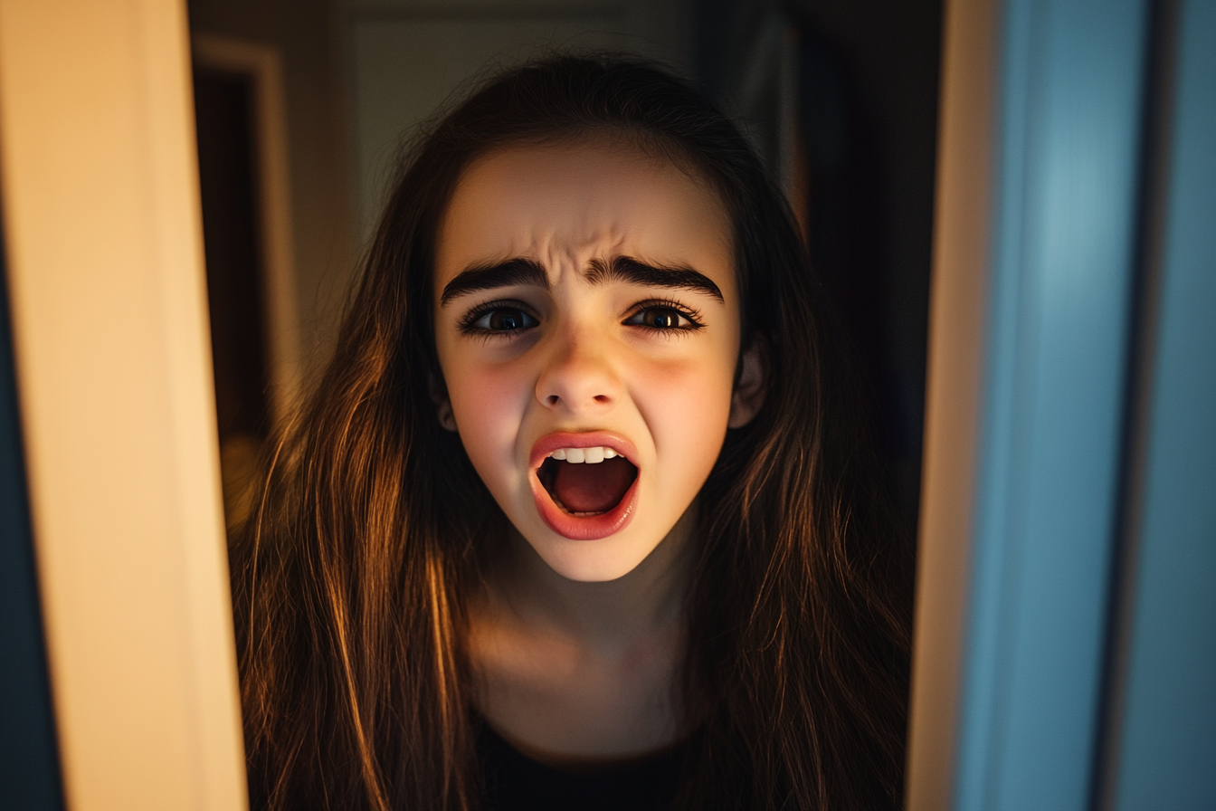 A teen girl shouting in her bedroom doorway | Source: No source
