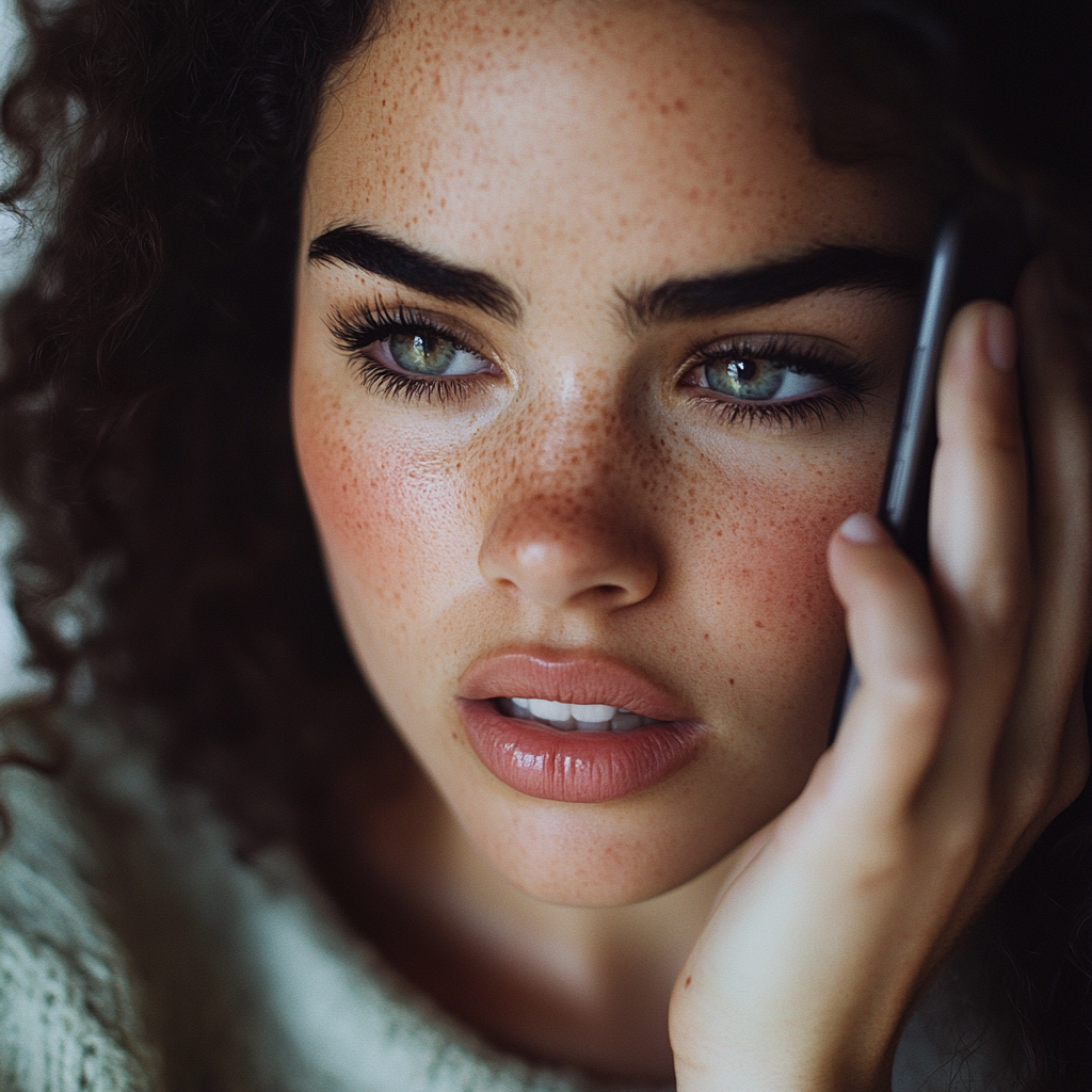 Close-up shot of a woman talking on the phone | Source: No source