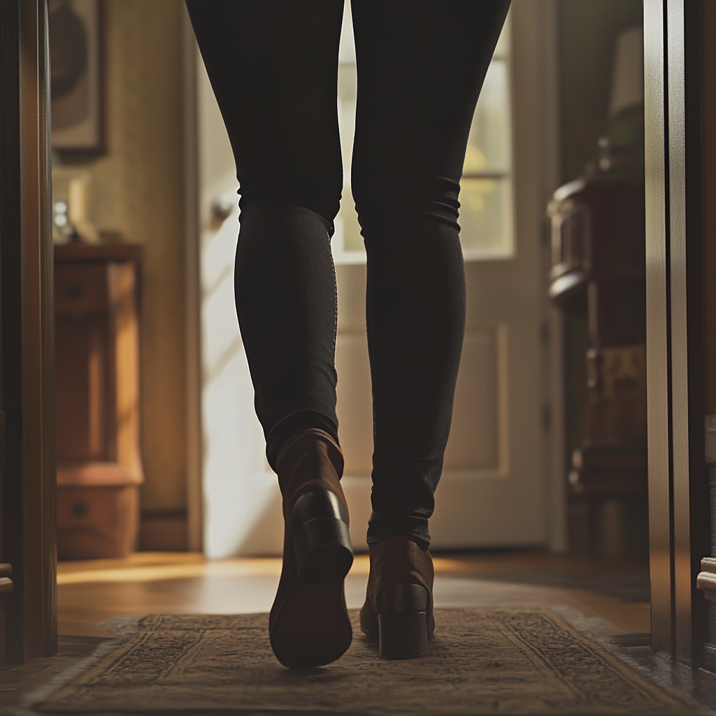 A close-up shot of a woman walking away | Source: no source