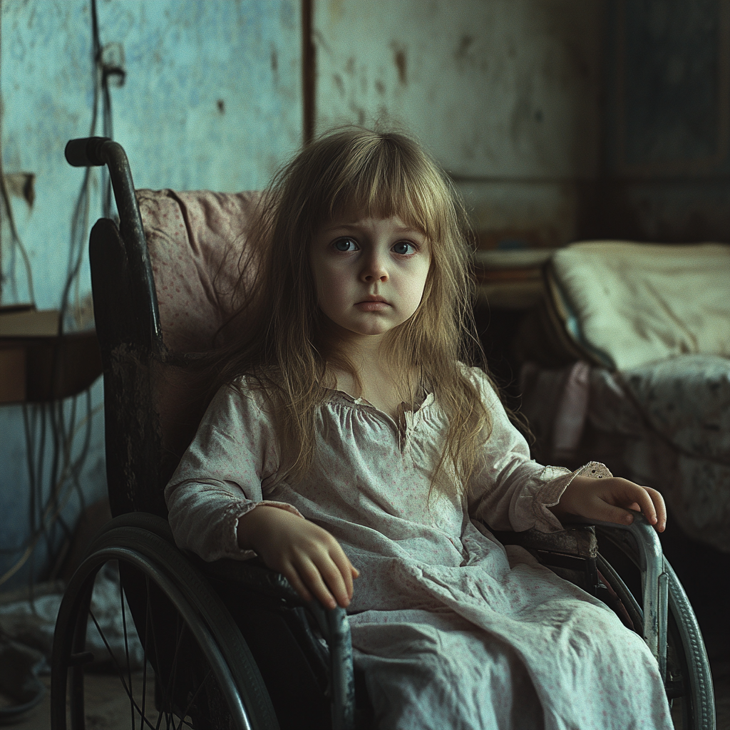 A sad little girl in a wheelchair | Source: no source