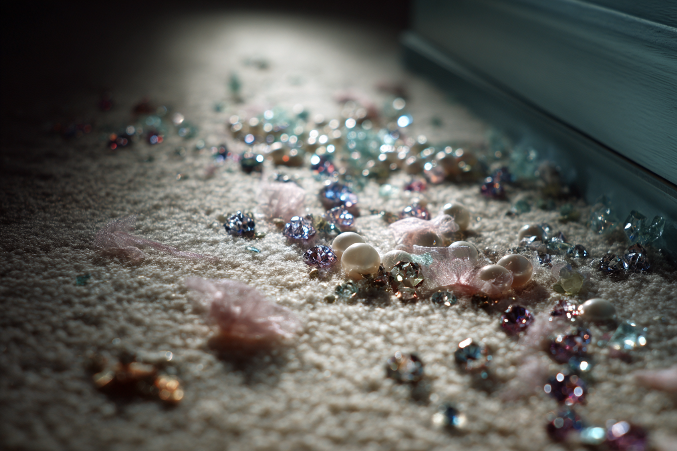 Beads and crystals on the carpet | Source: No source