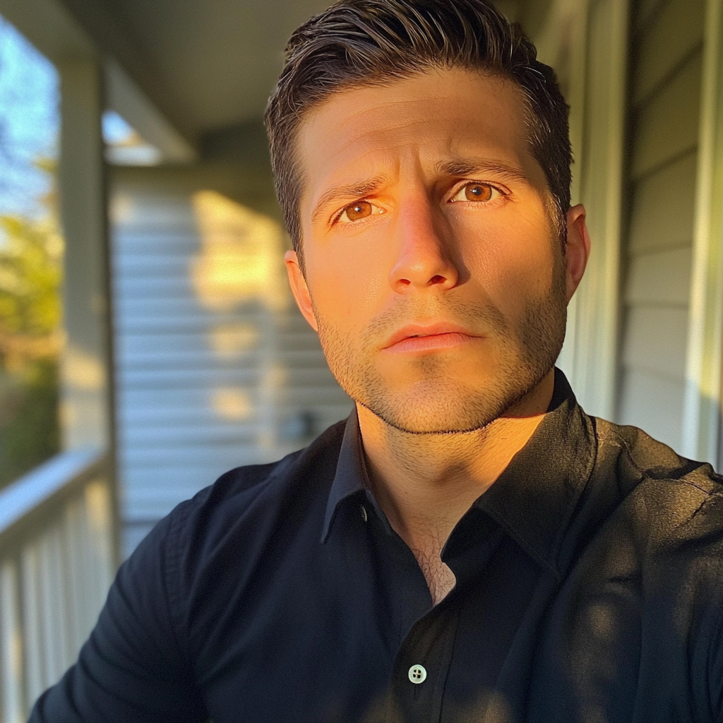 A concerned man standing on a porch | Source: No source