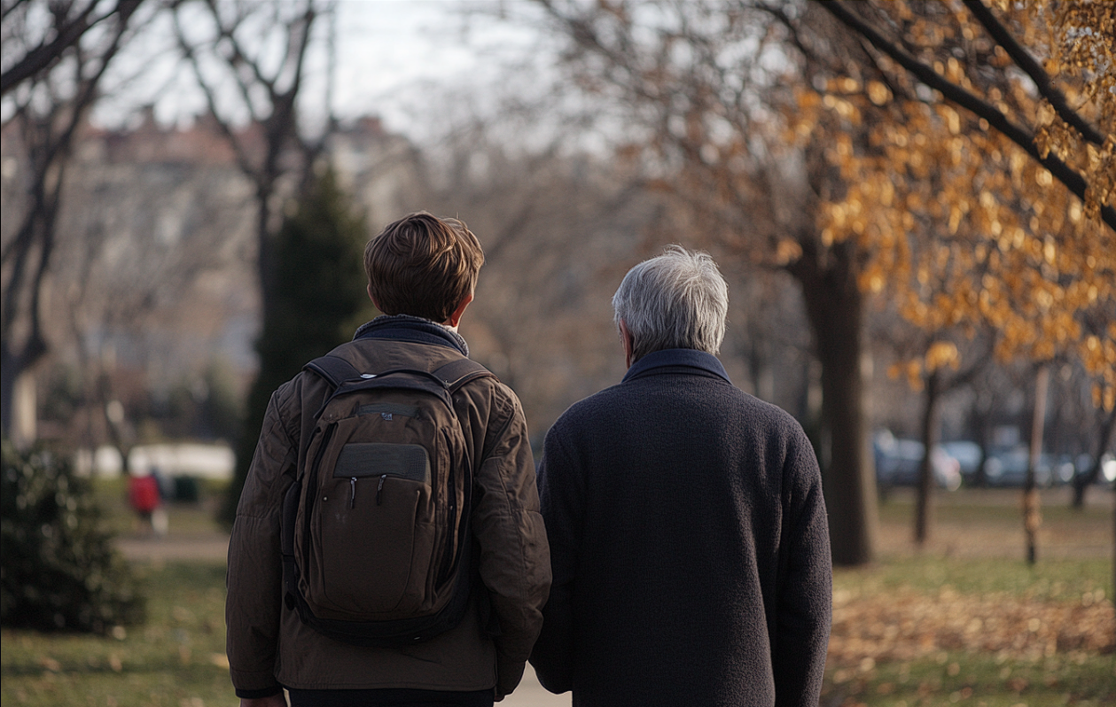 A man and his grandson entering a city park | Source: No source