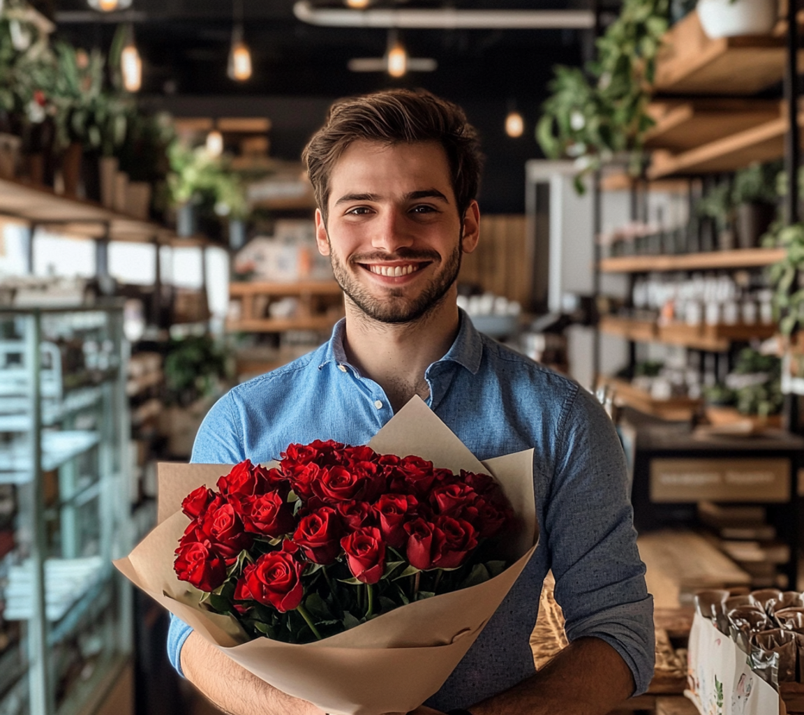A man holding a bouquet of roses | Source: No source