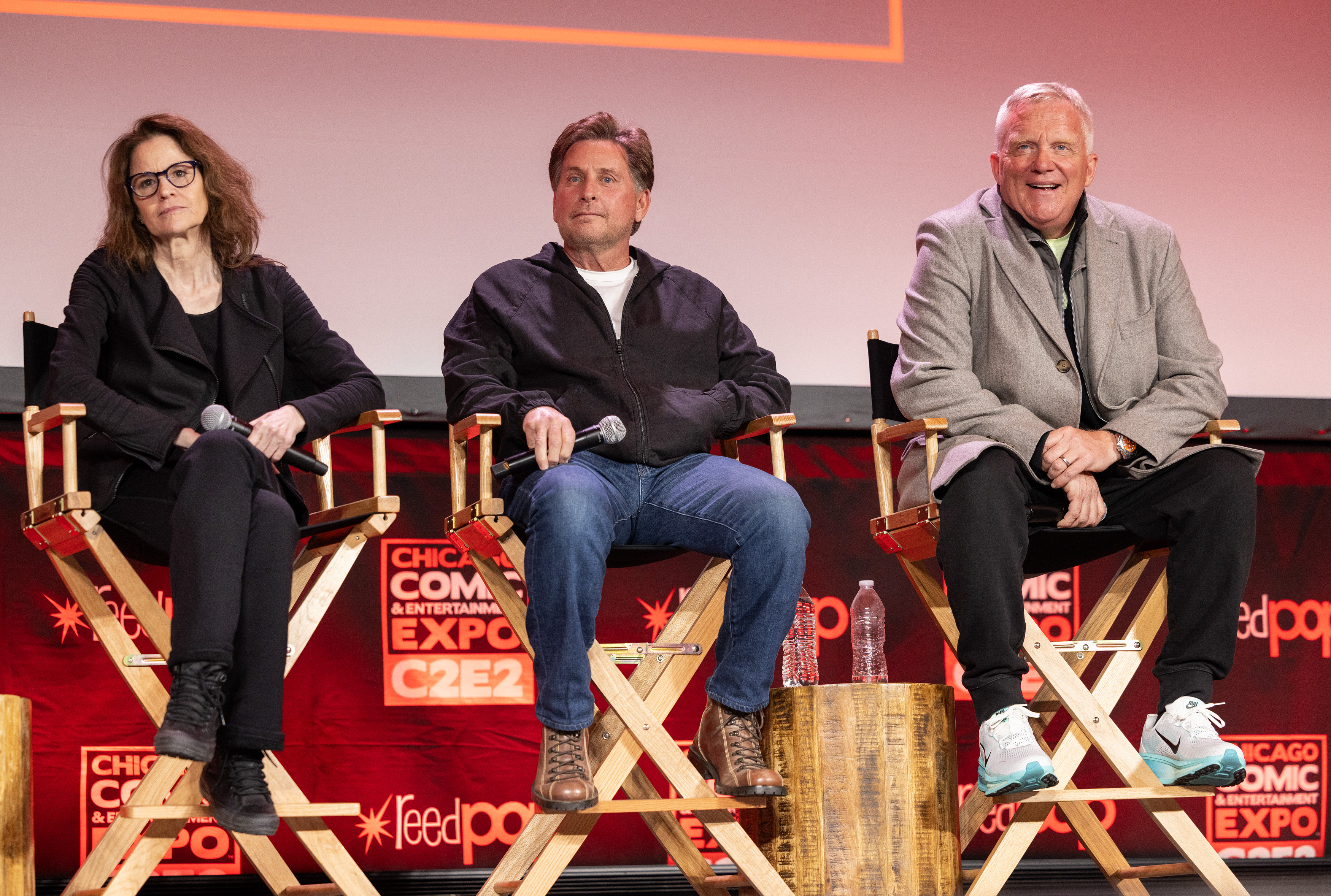 Ally Sheedy, Emilio Estèvez and Anthony Michael Hall during C2E2 on the main stage for the "Don't You Forget About Me: The Breakfast Club 40th Anniversary Reunion" on April 12, 2025 | Source: Getty Images