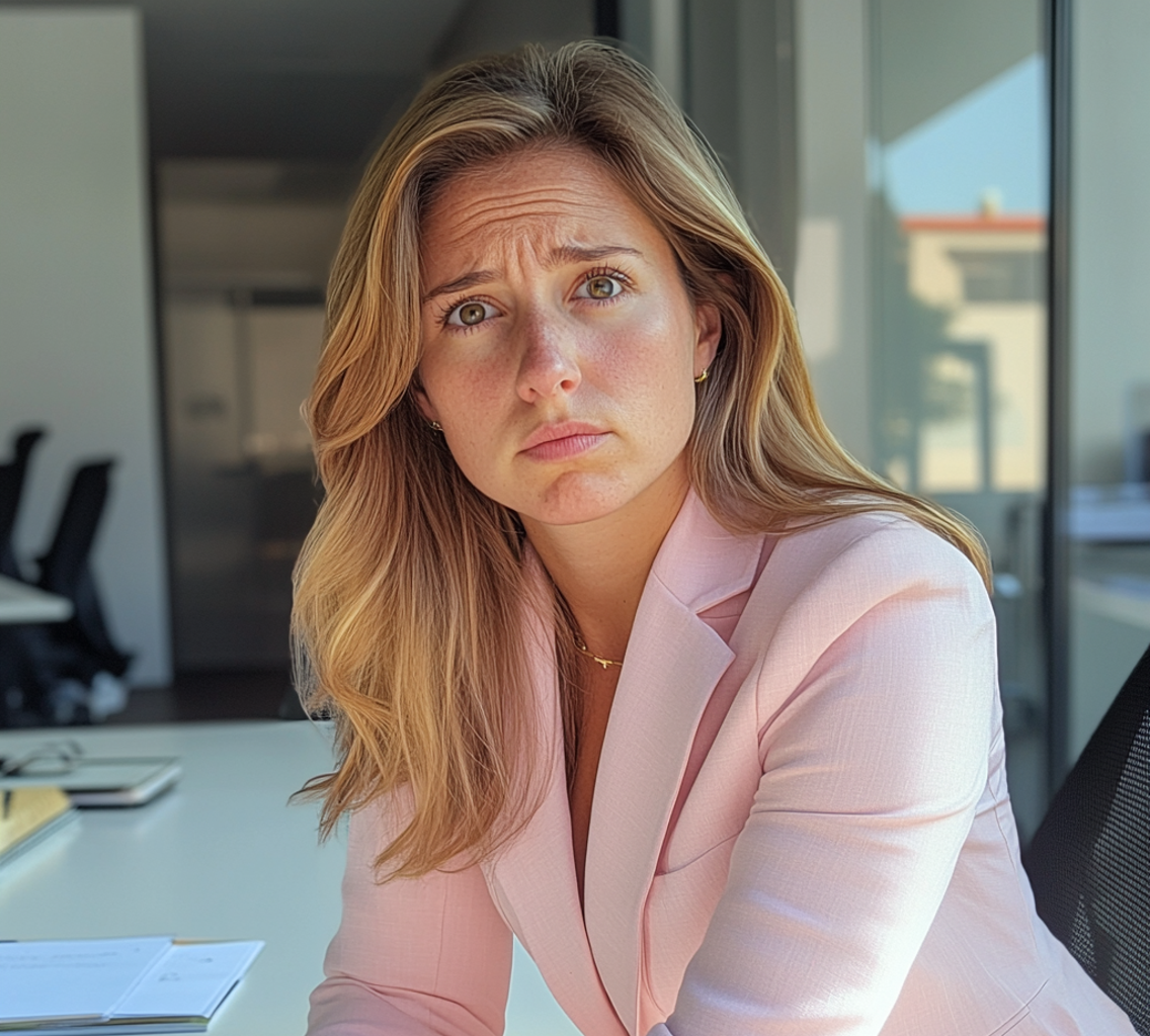 A concerned woman sitting at her desk | Source: No source