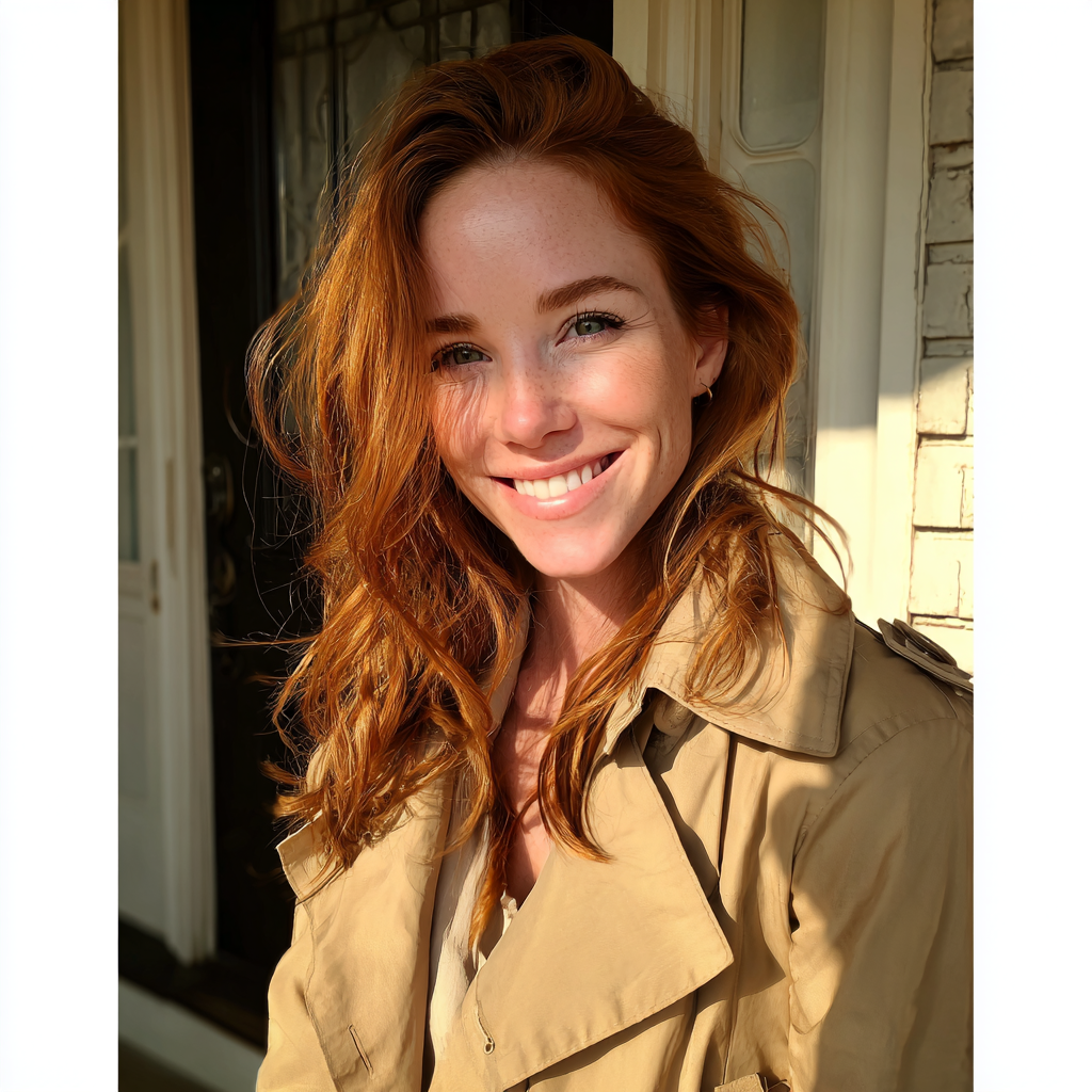 A smiling woman in a beige trench coat | Source: no source