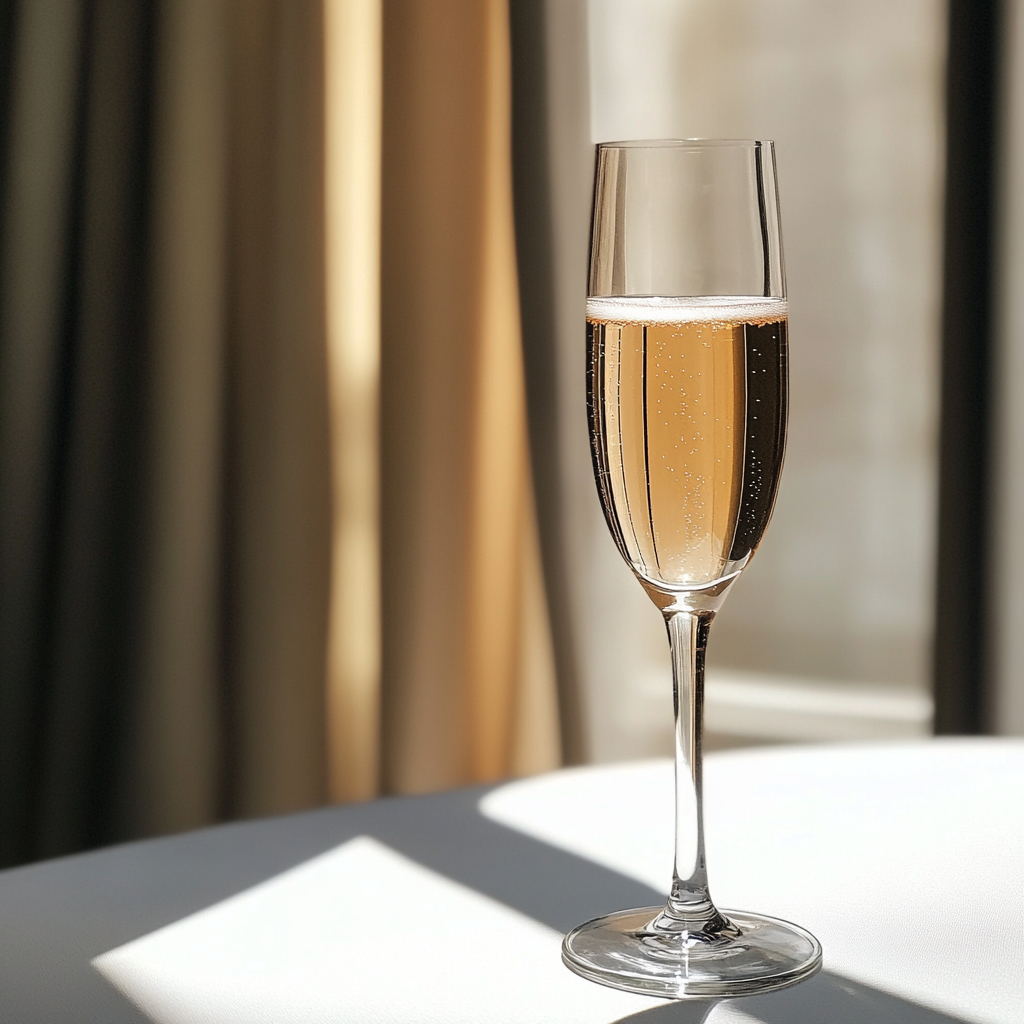 A glass of champagne on a table | Source: No source