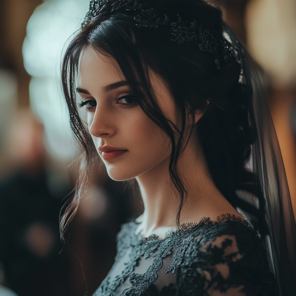 A serious bride looking down | Source: No source