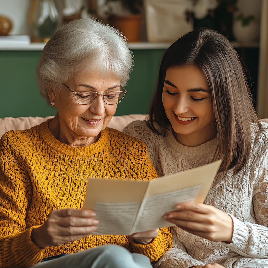Senior woman and her daughter in law reading a document | Source: No source