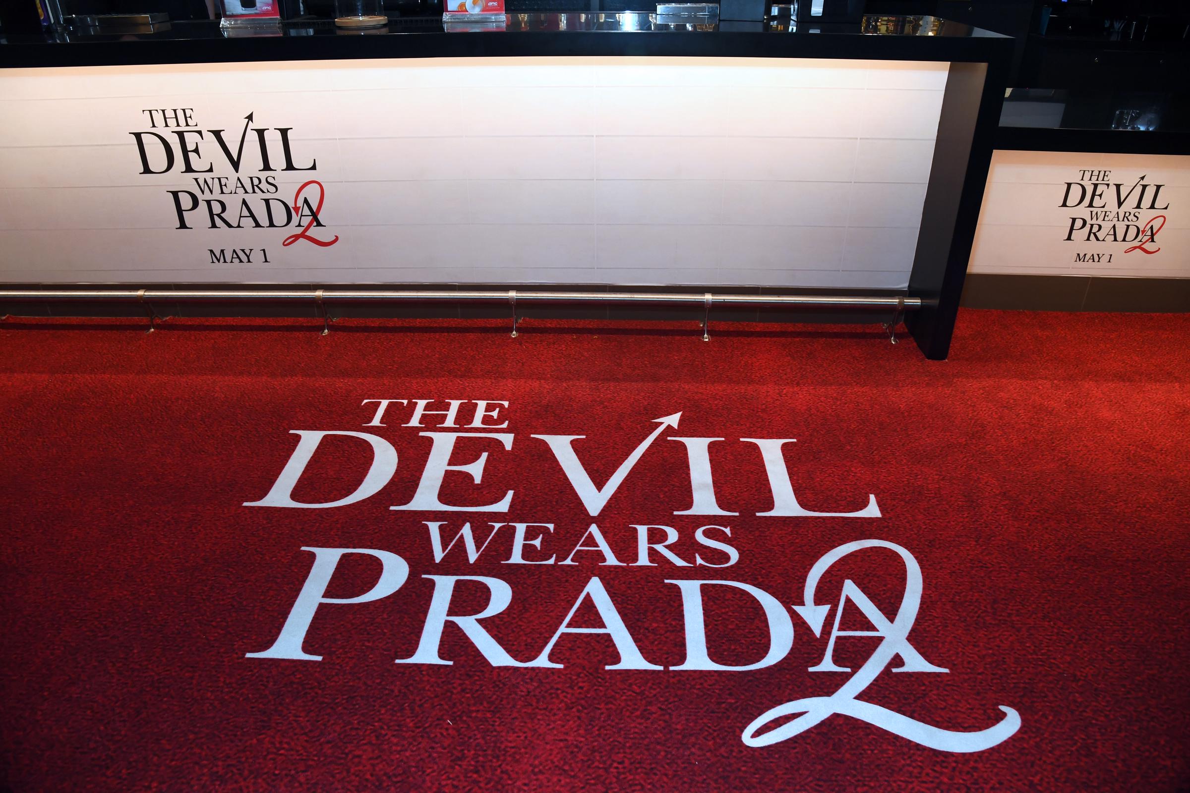 "The Devil Wears Prada 2" sign durig a screening event at AMC Century City 15 on April 29, 2026, in Century City, California. | Source: Getty Images