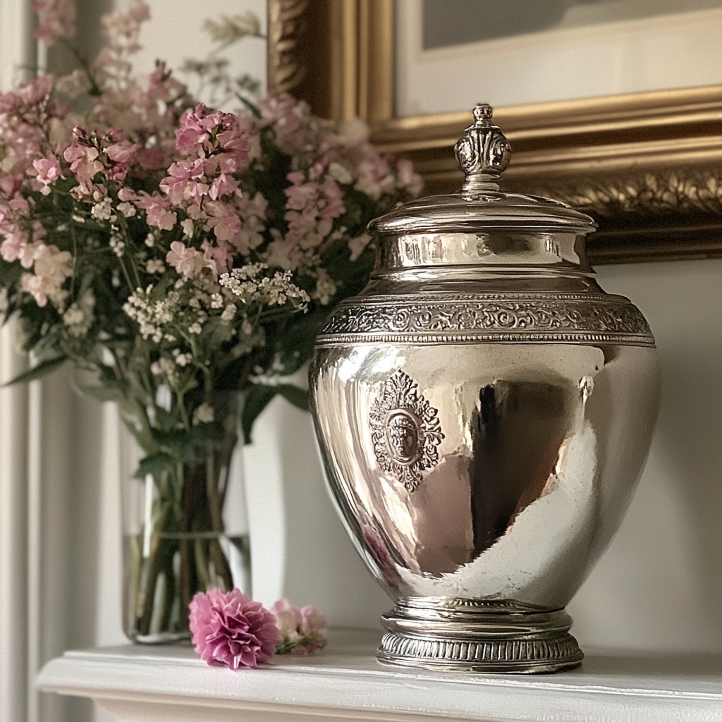 A funerary urn on a mantle | Source: no source