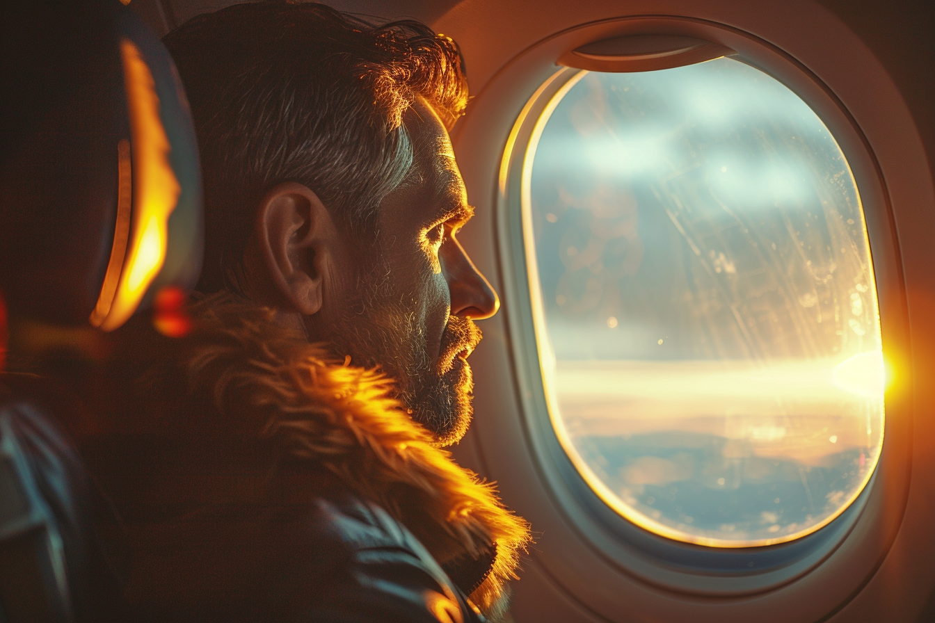 Side view of a man sitting in an airplane | Source: No source
