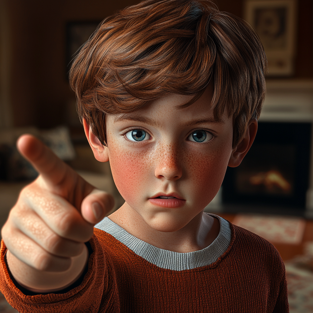 A boy pointing a finger | Source: no source