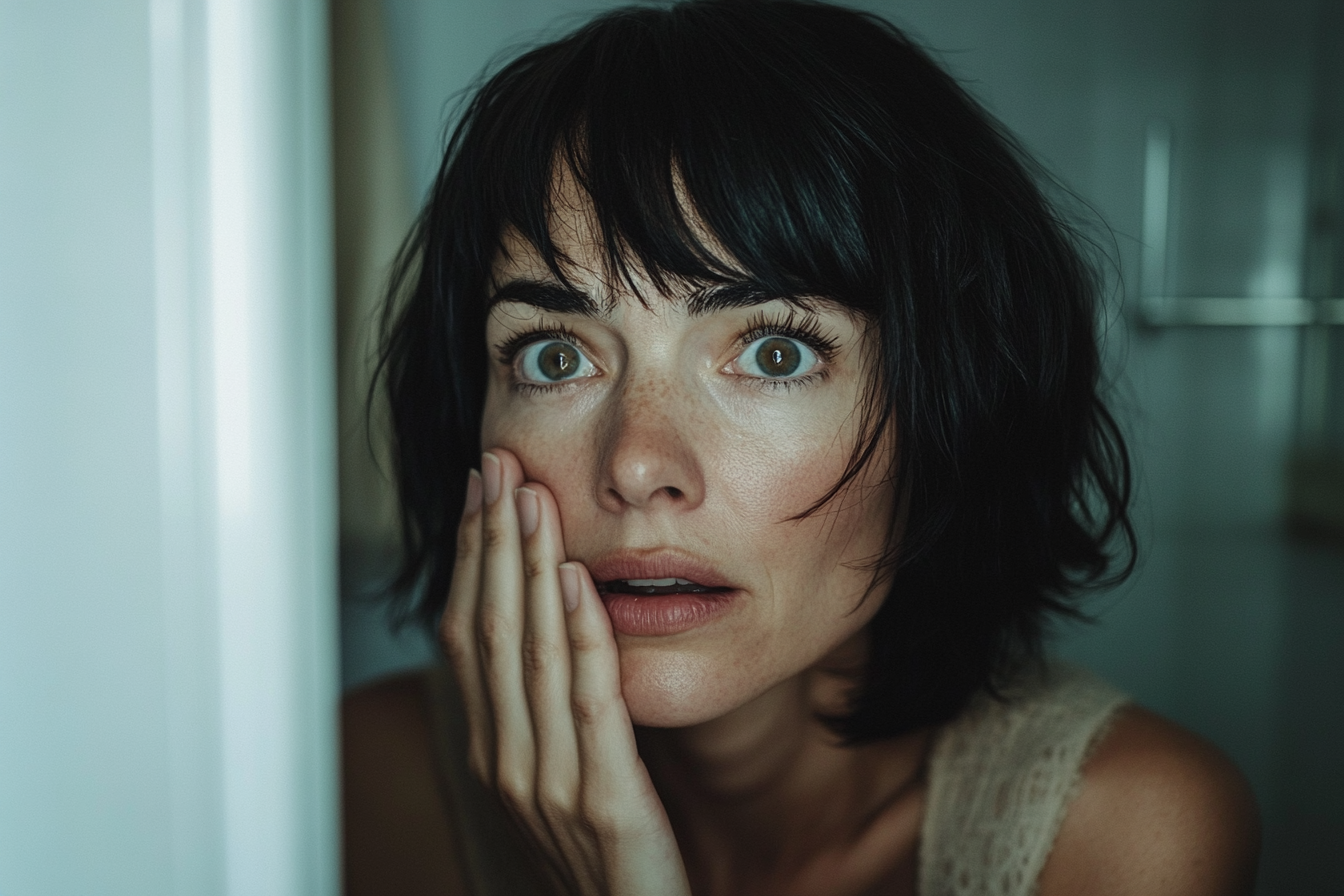 A woman with one hand pressed against her cheek | Source: No source