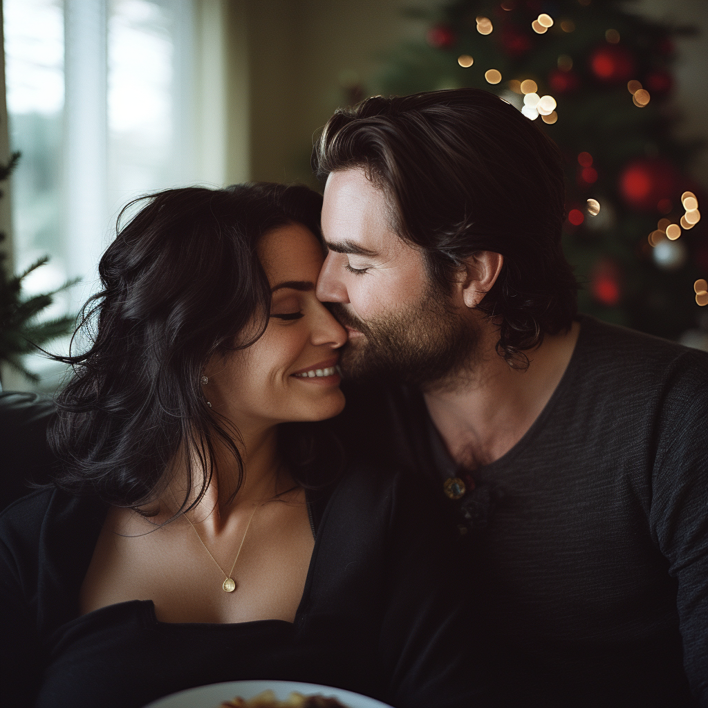 A happy husband kissing his wife | Source: no source