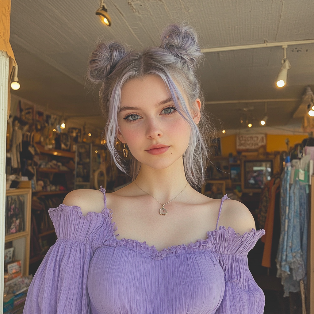 A young woman in a thrift shop | Source: No source