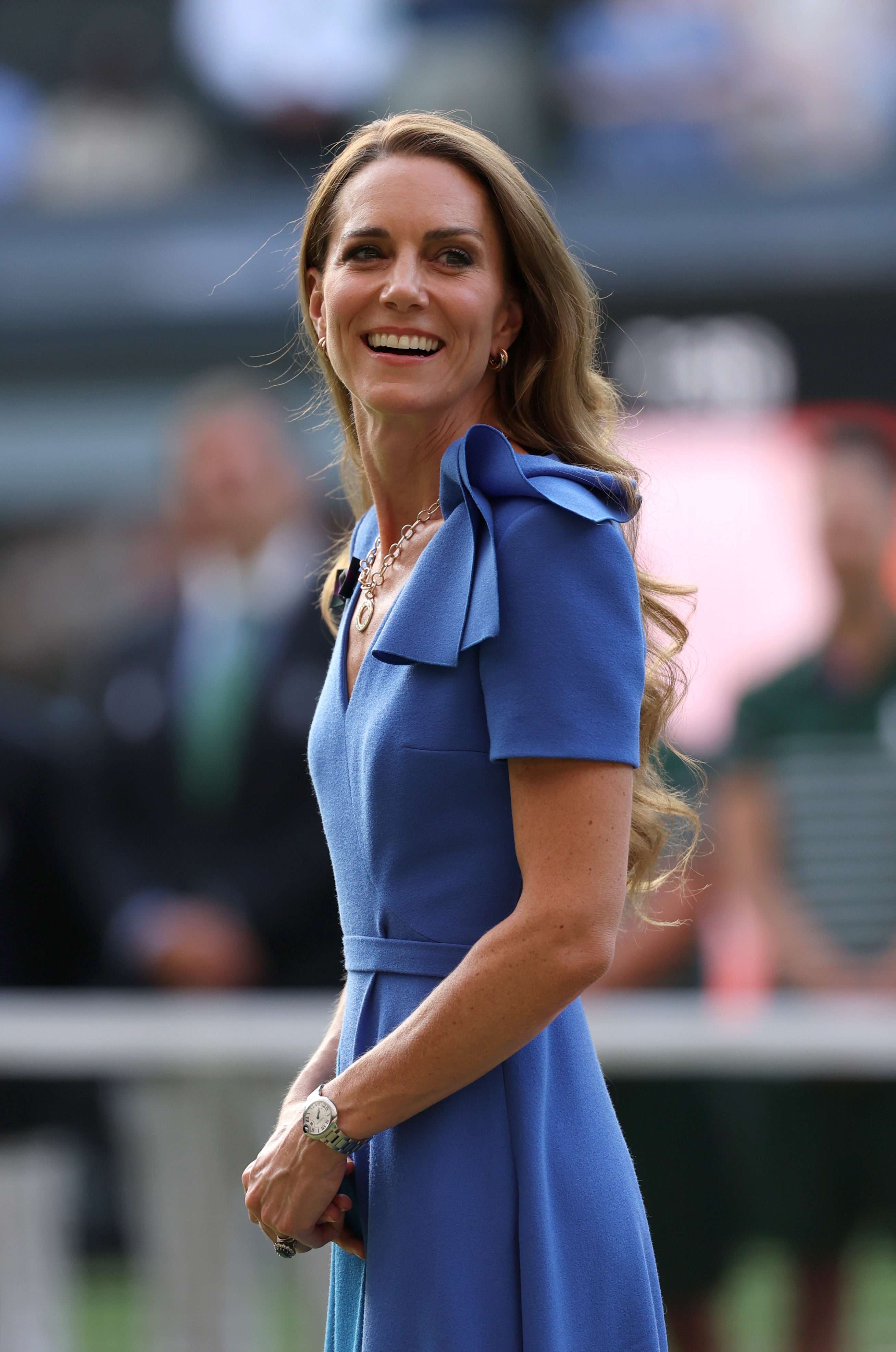 Catherine, Princess of Wales, presenting the Men's Singles Trophy on day 14 of The Wimbledon Championships 2025 at the All England Lawn Tennis and Croquet Club on July 13 in London. | Source: Getty Images