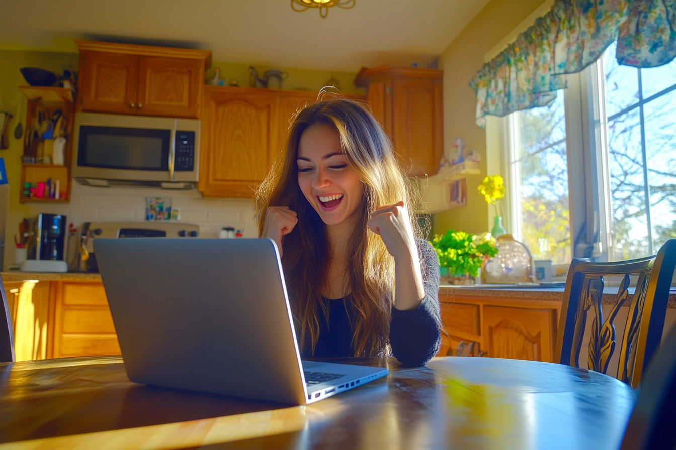 A happy woman looking at a laptop screen | Source: No source