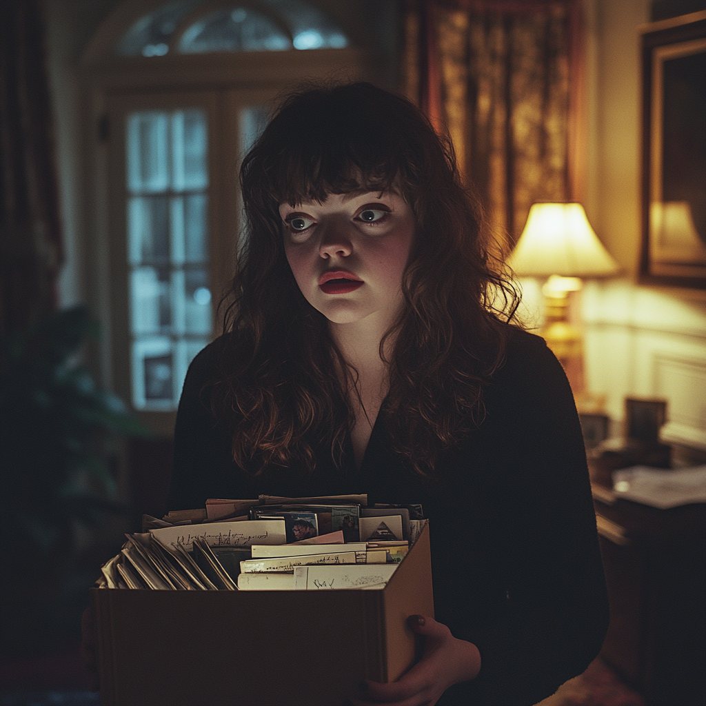 A shocked woman holding a box | Source: no source