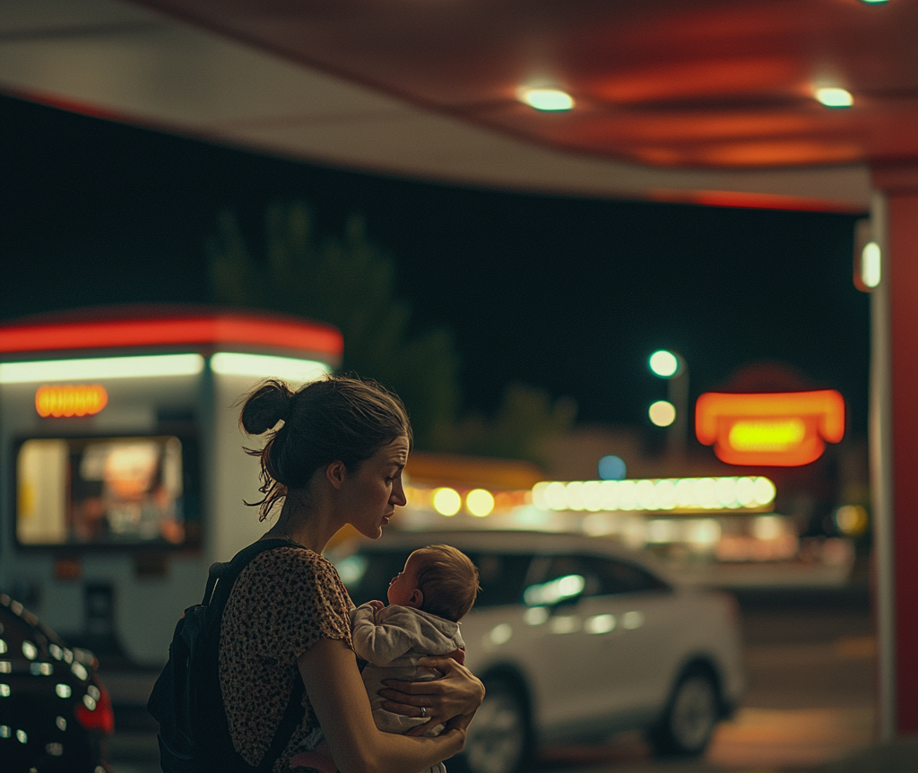 Frustrated woman carrying her baby | Source: no source