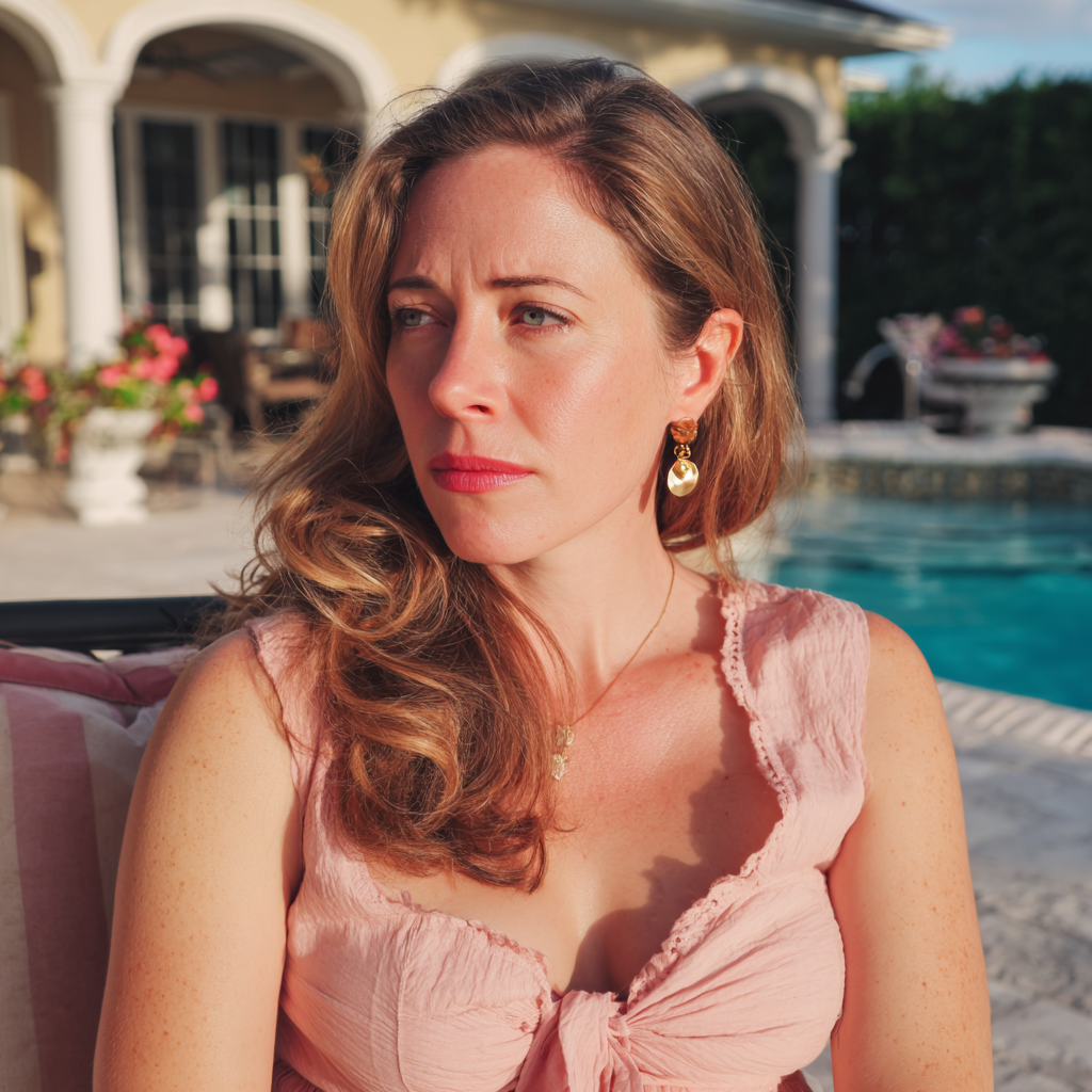 A frowning woman sitting by a pool | Source:  no source