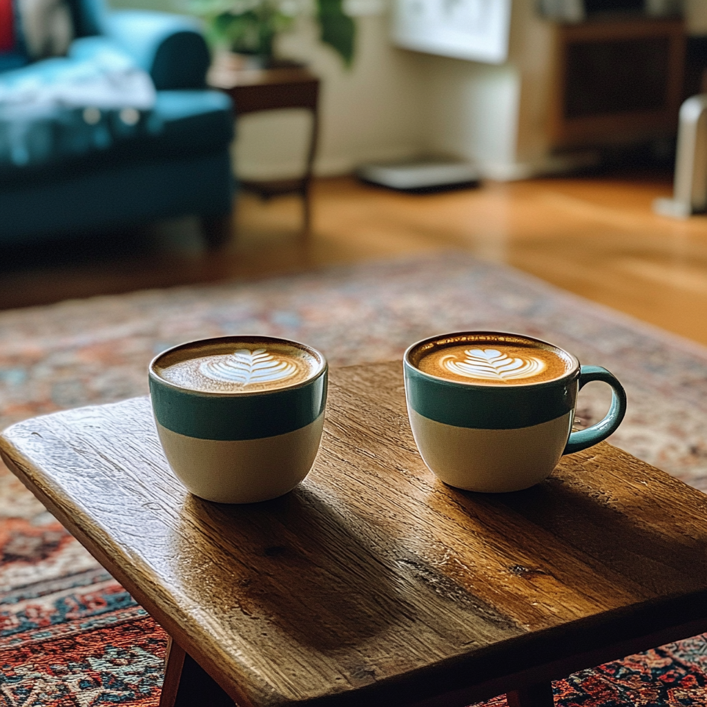 Two cups of coffee on a coffee table | Source: No source