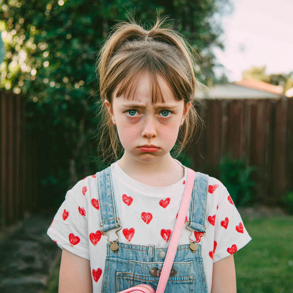 A close-up of an upset little girl in a backyard | Source: No source