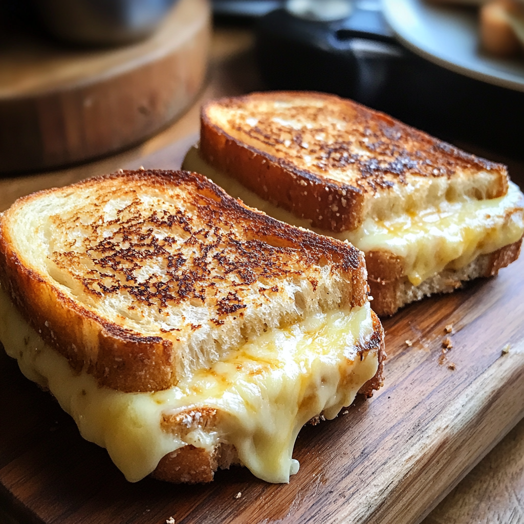 Toasted cheese sandwiches on a board | Source: no source