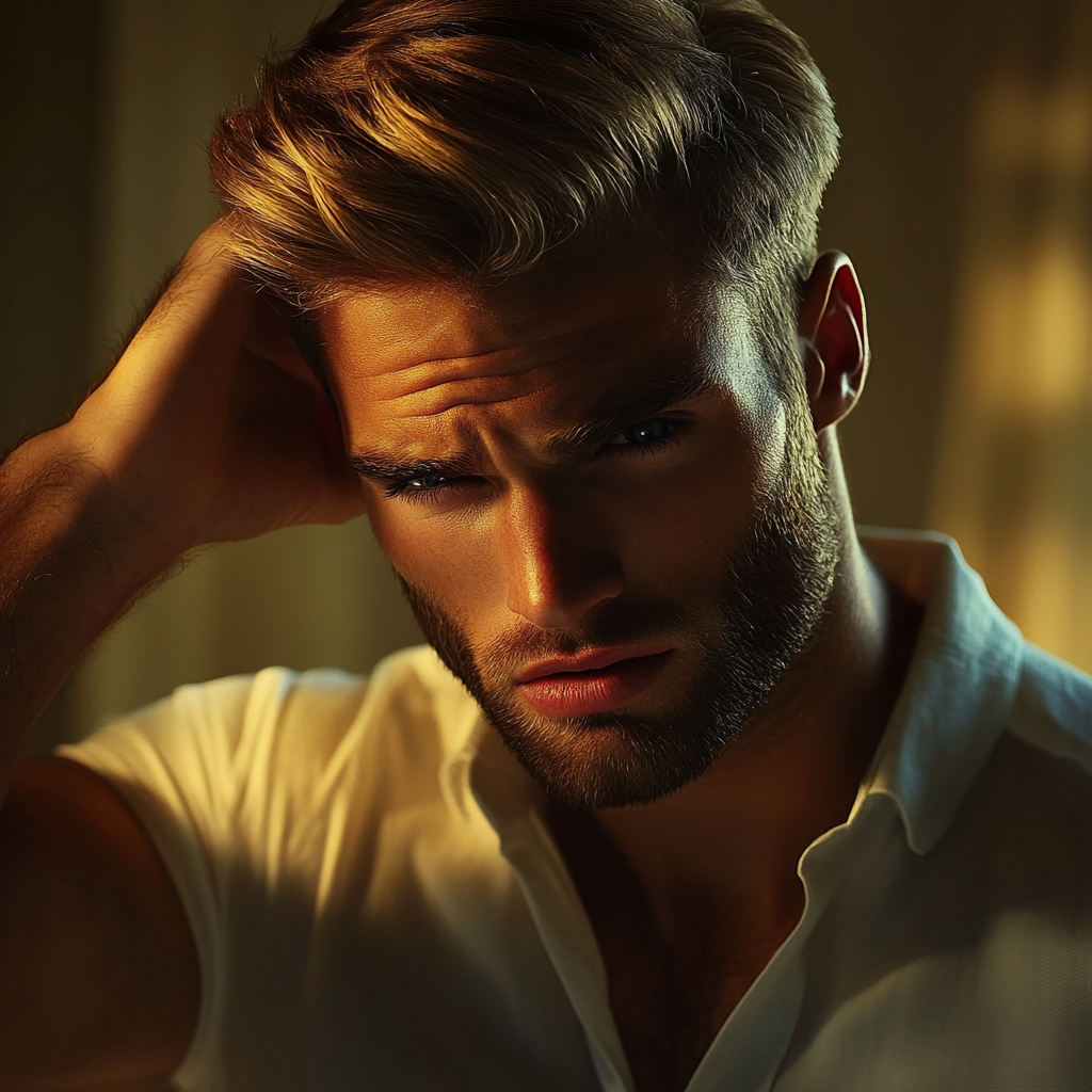 An annoyed man running a hand through his hair | Source: no source