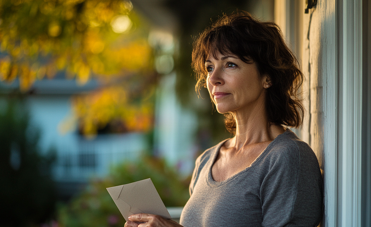 A woman holding an envelope | Source: no source
