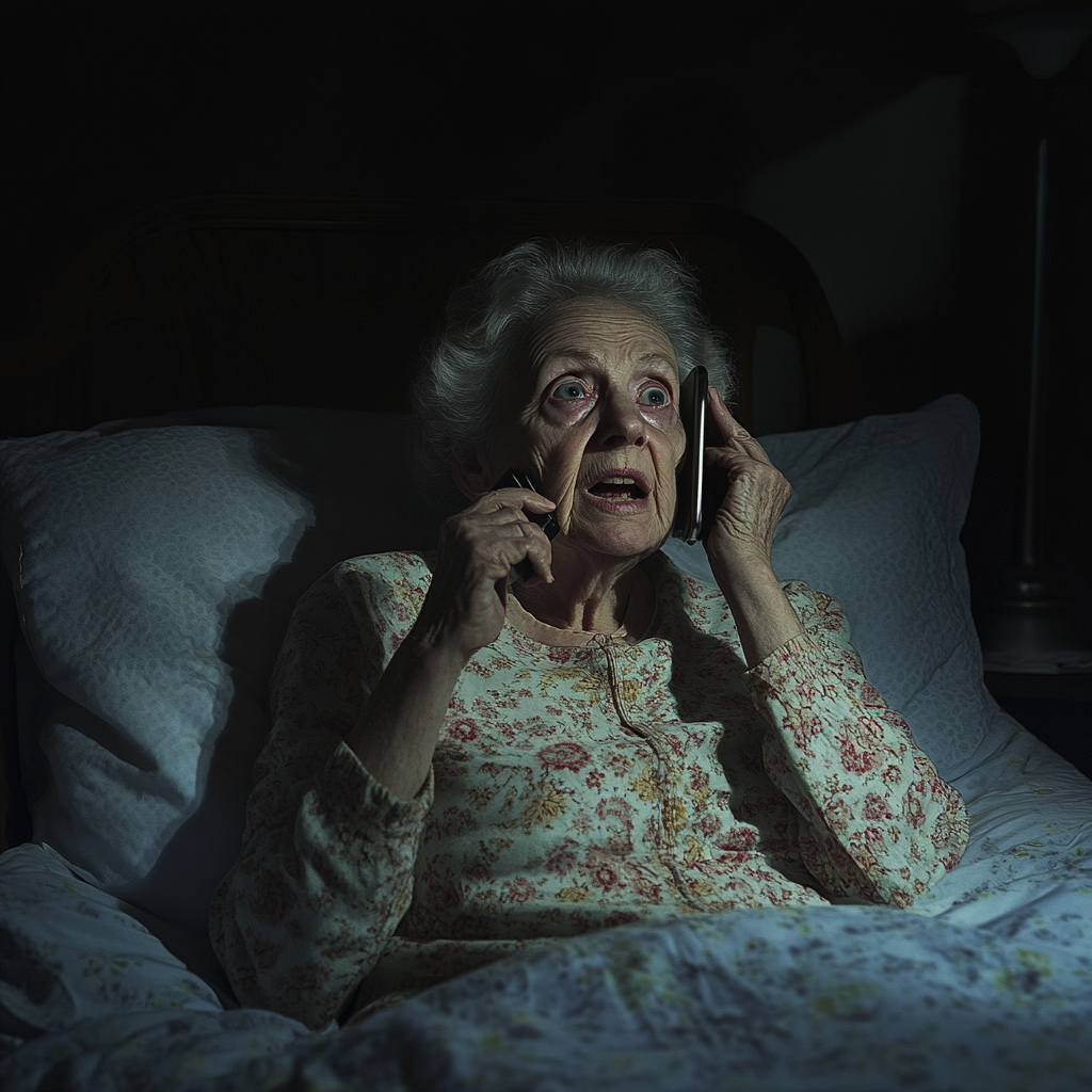 A scared elderly woman talking on her phone | Source: No source