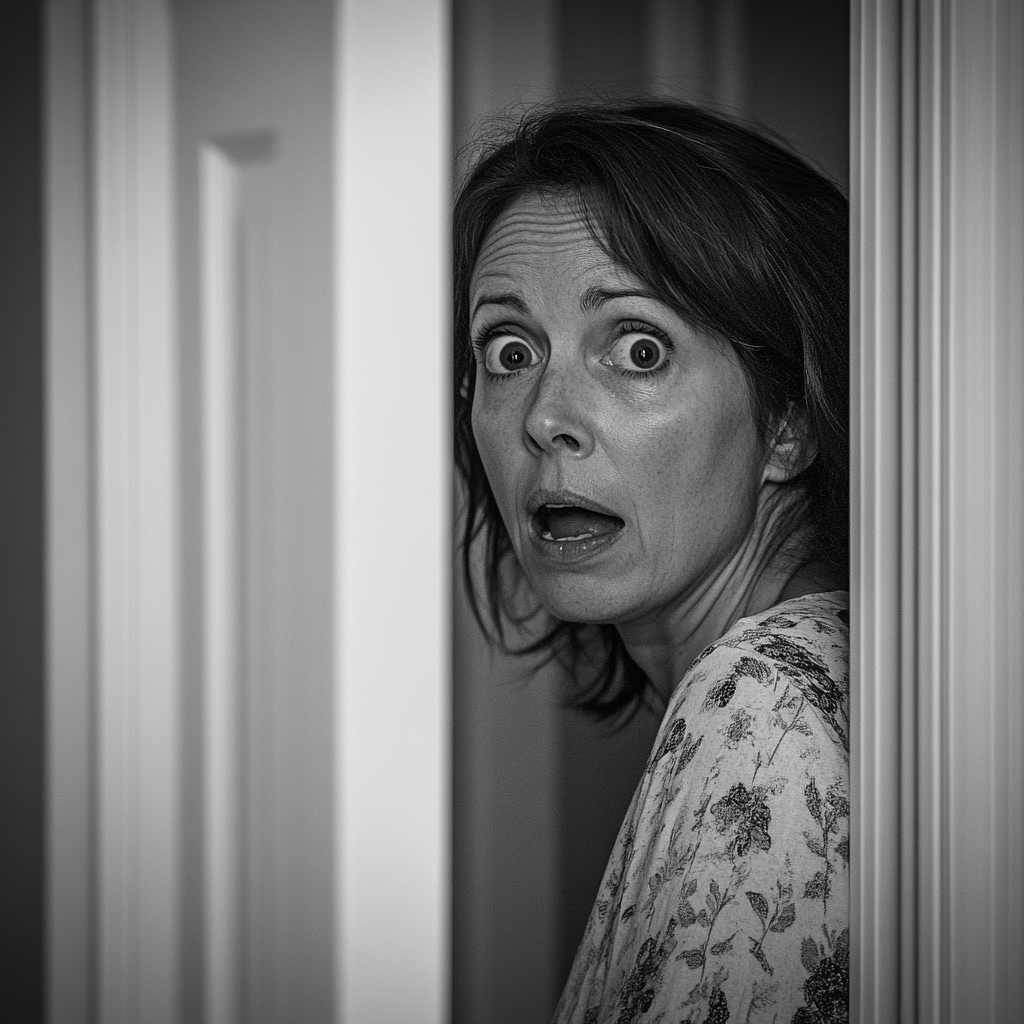 A shocked woman in her doorway | Source: No source