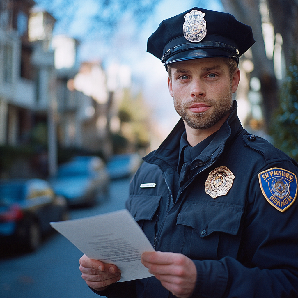 A policeman holding a document | Source: No source