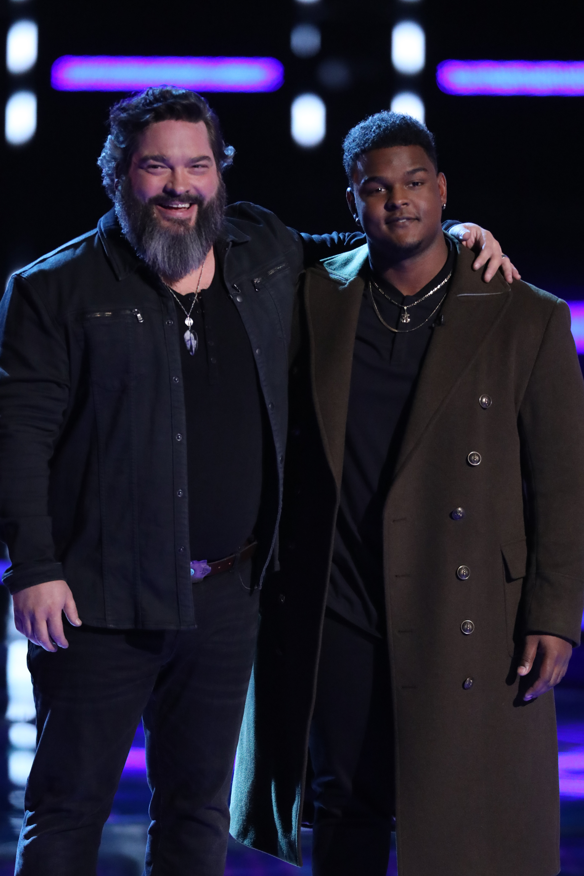Dave Fenley and DeAndre Nico performs on "The Voice - Season 15" on December 4, 2018 | Source: Getty Images