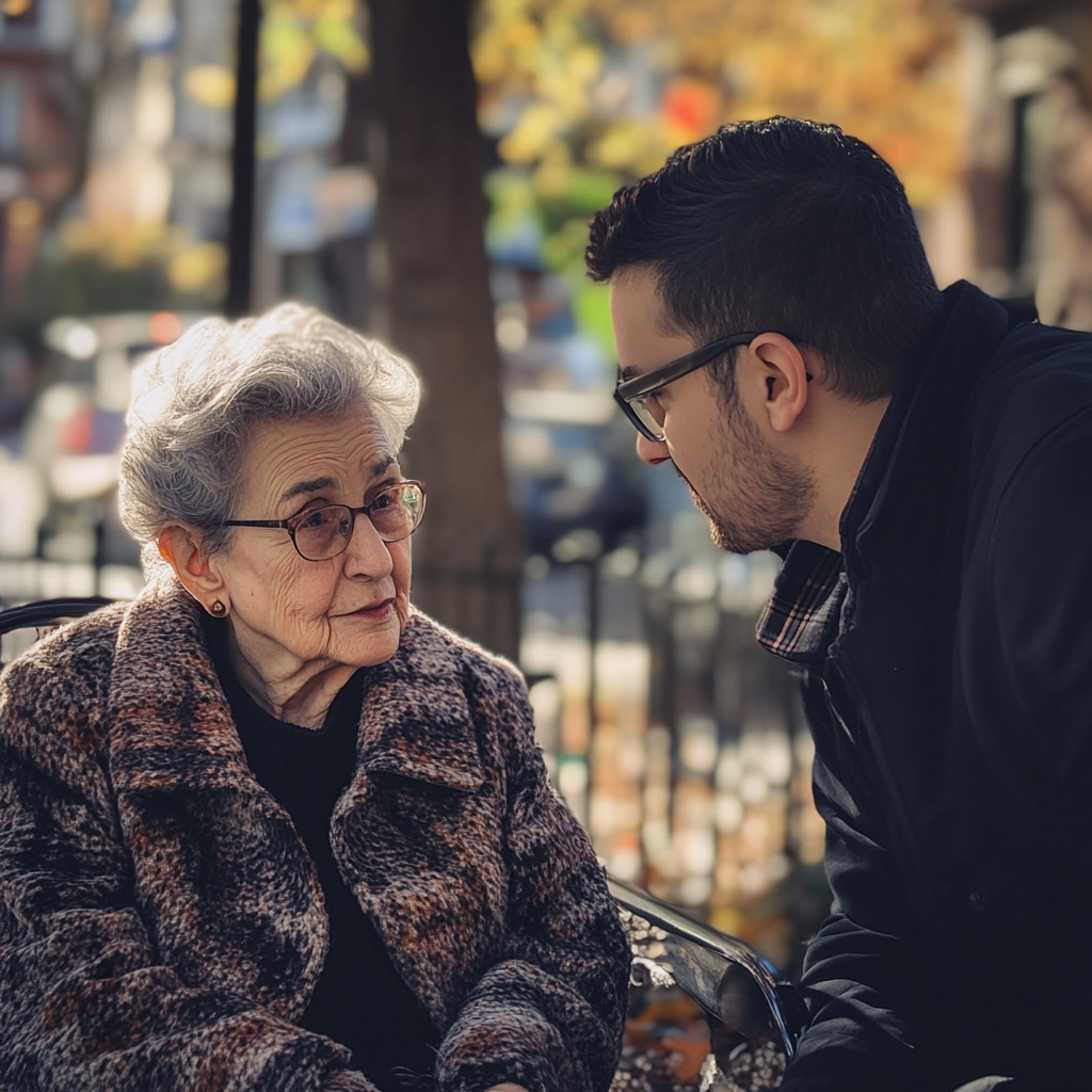 Senior woman having a conversation with her son | Source: no source
