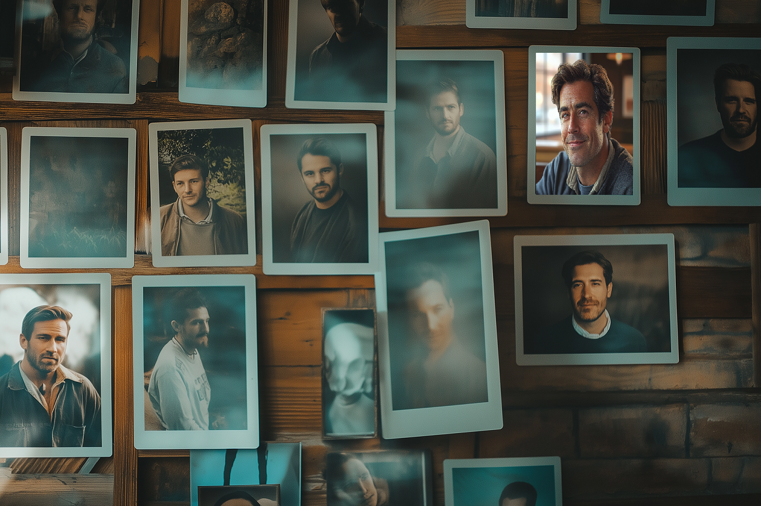 A wall of photos of one man | Source: no source
