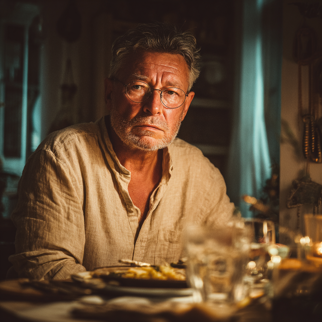 A frowning older man wearing a linen shirt | Source: No Source