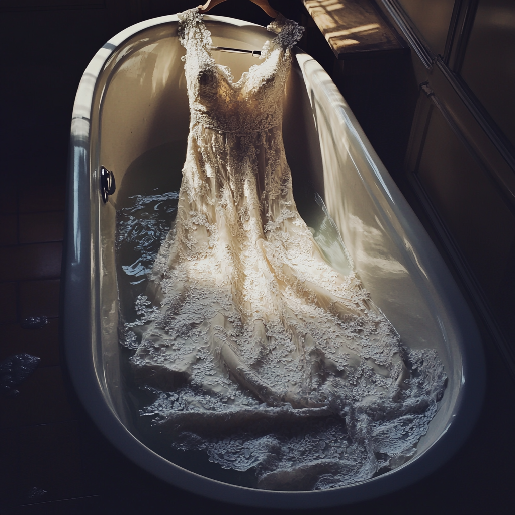 A dress in a bathtub | Source: No source