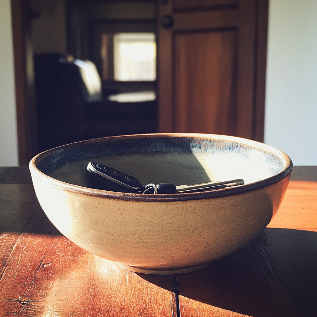 Keys in a bowl on a hallway table | Source: No source